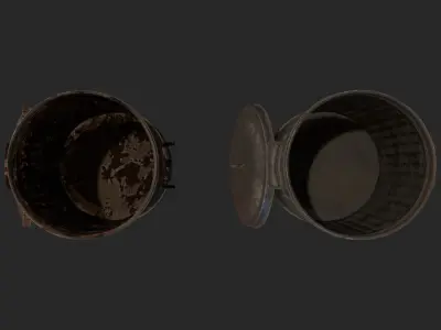Metal trash can  Low-poly 3D model