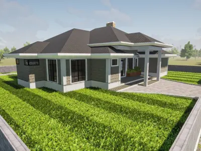 Bungalow Interior And Exterior Model Low-poly 3D model
