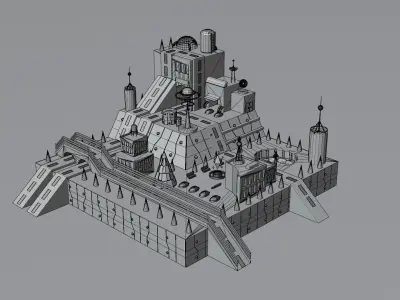 Lowploy-Science Fiction Island and Prefabs Low-poly 3D model