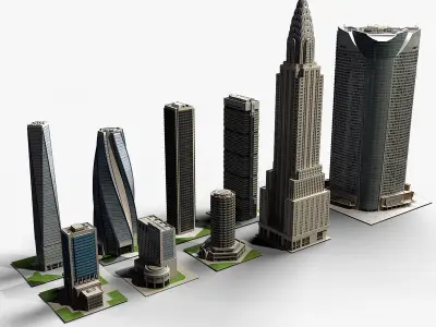 Skyscrapers collection tall building Low-poly 3D model