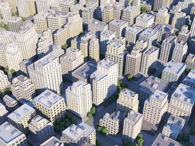 City district Low-poly 3D model