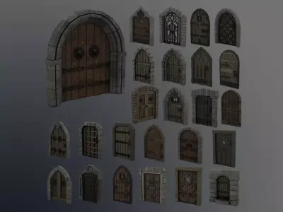 Medieval Door Pack 25 X Unique Doors Low-poly 3D model