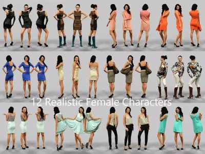 12 Realistic Female Characters 3D model