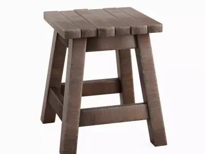 Medieval Wooden Stool Set Low-poly 3D model