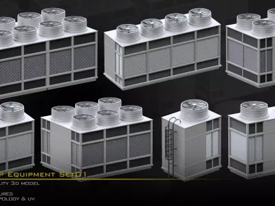 Rooftop Equipements Set01 Low-poly 3D model