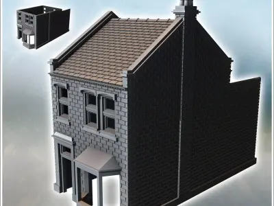Tiled-roof house with bay window on the ground floor and a large 3D print model get