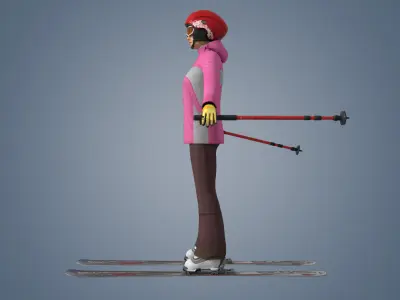 Skiing Actions Low-poly 3D model Low-poly 3D model