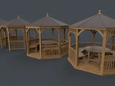 PBR Wooden Pergola Gazebo E3 Low-poly 3D model