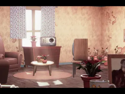 Stylized House Interior Free low-poly 3D model