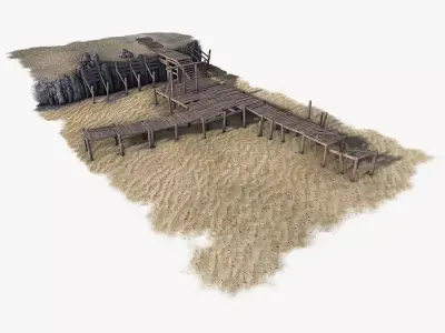 Wooden Pier Low-poly 3D model