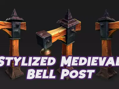Stylized Medieval Bell Post - Game-Ready Low-poly 3D model