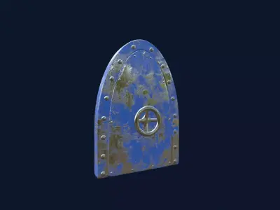 Blue Submarine Doors Stylized Rusted Metal 3D Model 3D model