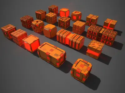 Sic-Fi Box Collection Plastic Low-poly 3D model