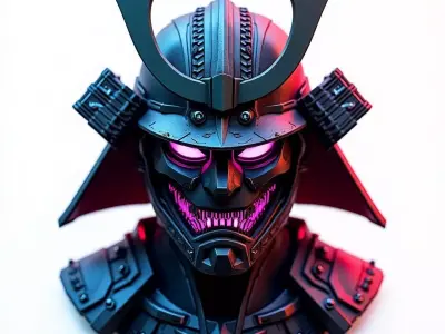 Cyber Oni Samurai Mask 3D Model Low-poly 3D model