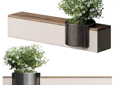 Bench with Plants - Urban Furniture 07 3D model