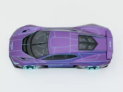 Hyper Vision Futuristic Supercar with Cyan Tron Style Accents Low-poly 3D model