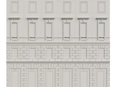 Facade classic house Low poly for background 3D model