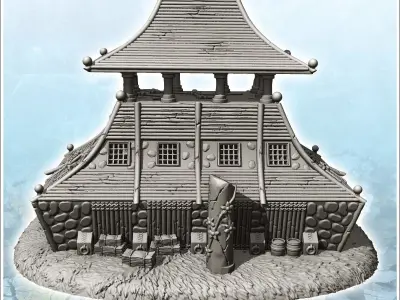 Large curved-roof medieval building with upstairs terrace and st 3D print model
