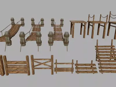 Wood Set rope Low-poly 3D model