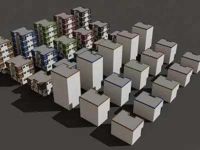 Cartoon Building Set Low Poly Buildings 300 Variant Modular 3D Model Pack