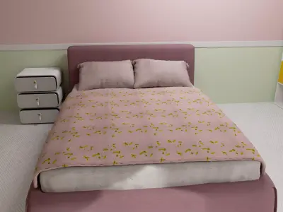 Bedroom Furniture Pink and Green Free low-poly 3D model