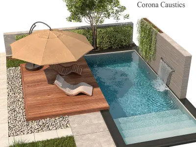 Backyard with Pool  plants  Furniture 3D model