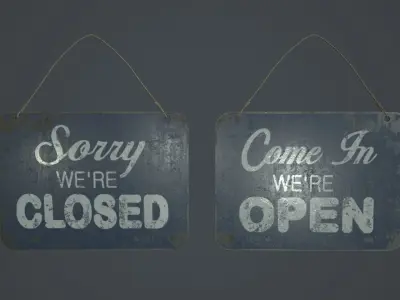 Old Open And Close Sign PBR Game Ready Low-poly 3D model