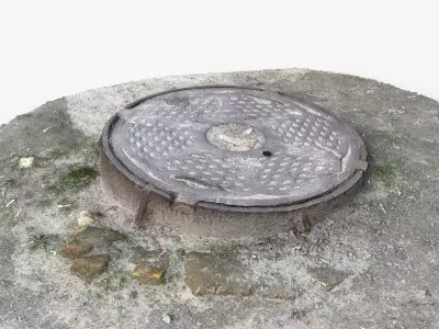 Photorealistic 3D scan of manhole Hatch cover Sewer Manhole Low-poly 3D model