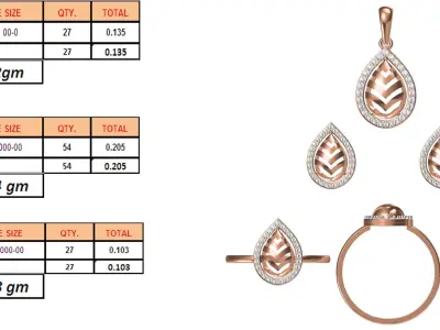 Light wt Ring Earrings Pendant set 3dm stl 1-render details 3D print model 5