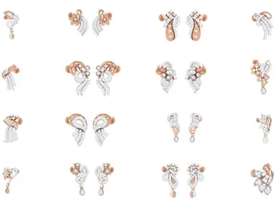 49 High Jewelry Diamond Earrings 3dm stl renders details  3D Model Pack