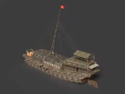 Chinese ancient  fishing  boat   Low-poly 3D model
