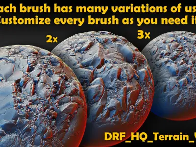 Ultra HQ Terrain Seamless Sculpt Zbrush brushes and Alphas Vol4 3D model
