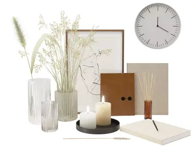 Decorative set with grass and candles 3D model