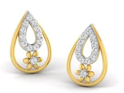 Gold Diamond Women Earring 3D print Model 3D print model 64