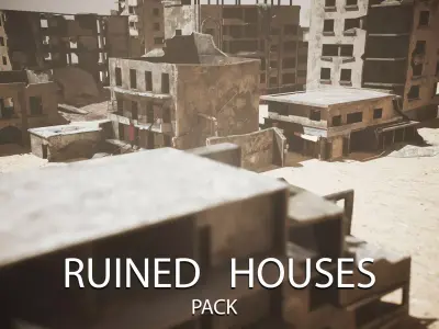 Ruined Houses Low-poly 3D model Pack Low-poly 3D model