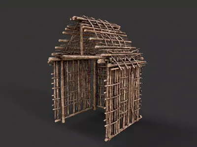Primitive Wood Stick Jungle Shelter 2  Low-poly 3D model