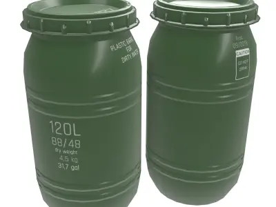 Game-ready Plastic Barrel - clean and dirty - green Low-poly 3D model