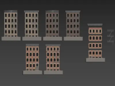 3 City Apartment Buildings Game Ready 3D model