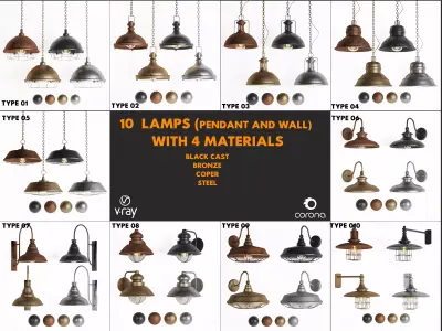 3dasset 10 lamps with 4 materials   Low-poly 3D model