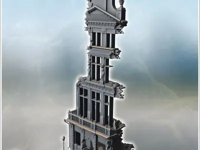 Tall narrow building with a gothic rooftop ornate statues and he 3D print model