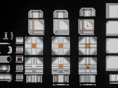 Modular Scifi Hallway Low-poly 3D model