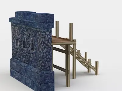 Masonry wall with wooden stairs  Low-poly 3D model