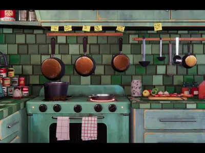 Stylized House Interior Free low-poly 3D model