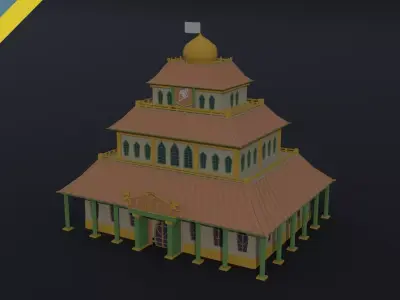 Cartoon Fairy Tail Guild Building Polygonal Style Low-poly 3D model