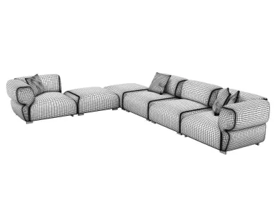 Butterfly sectional sofa with pillows 3D model