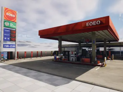 Japan Gas Station Unity and Unreal Ready  3D model