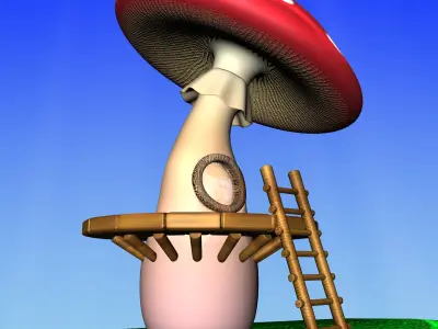 Cartoon Mushroom Village Low-poly 3D model
