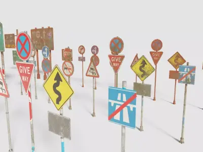 street and traffic signs with pbr textures Low-poly 3D model