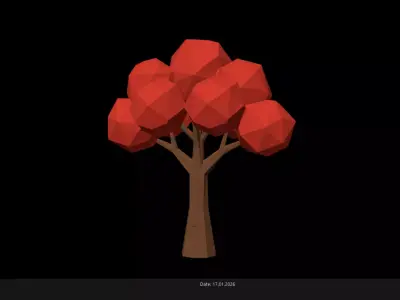 Low Poly Red Tree Low-poly 3D model