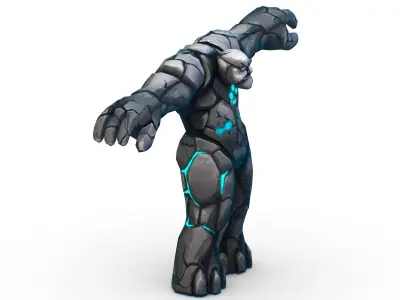 Big Grey Stone Golem Monster Giant Mining Heroes Rock Low-poly 3D model